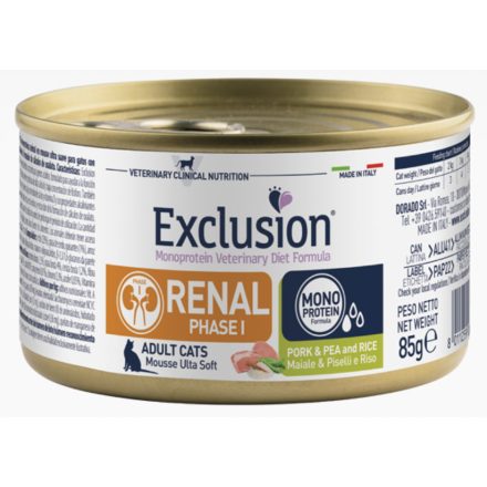 Exclusion Renal Phase I (sertés, borsó, rizs) konzerv cicáknak (vesebetegség és oxalát kő esetén) 85g