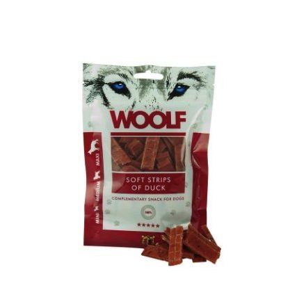 Woolf Soft strips of Duck puha jutalomfalat kacsahús darabok kutyáknak 100g