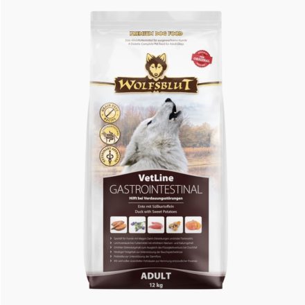 WOLFSBLUT VETLINE GASTROINTESTINAL KACSA ÉDESBURGONYÁVAL SZÁRAZ KUTYATÁP 12 KG