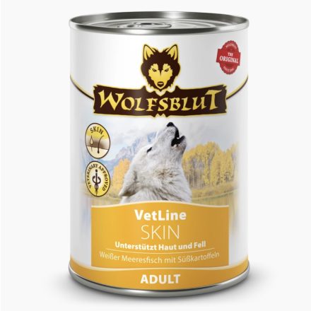 WOLFSBLUT VETLINE SKIN-COAT FEHÉRHALLAL ÉDESBURGONYÁVAL KONZERV NEDVES KUTYATÁP 395 G