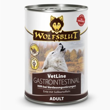 WOLFSBLUT VETLINE GASTROINTESTINAL KACSA ÉDESBURGONYÁVAL KONZERV NEDVES KUTYATÁP 395 G