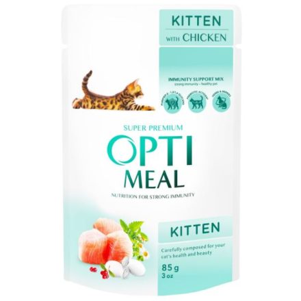 OPTIMEAL Teljes értékű szaftos állateledel csirkével- kölyök macskáknak 85g